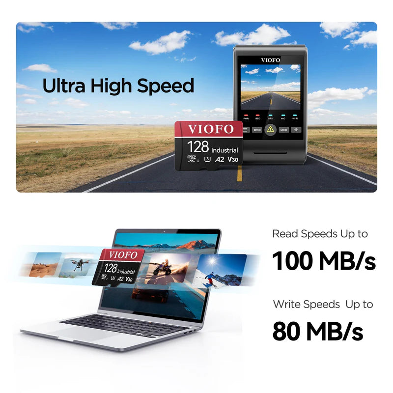 VIOFO 512GB Industrial Grade microSD Card U3 A2 V30 High Speed Memory Card with Adapter Support Ultra HD 4K Video Recording