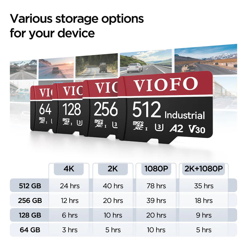 VIOFO 512GB Industrial Grade microSD Card U3 A2 V30 High Speed Memory Card with Adapter Support Ultra HD 4K Video Recording