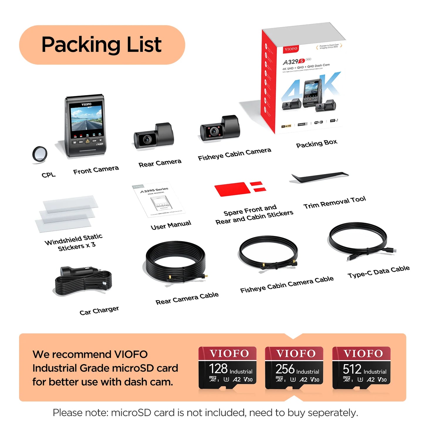 [Installed] Viofo A329S 3CH 128GB Fisheye Interior Lens 4K+2K+2K (Pre-Order)