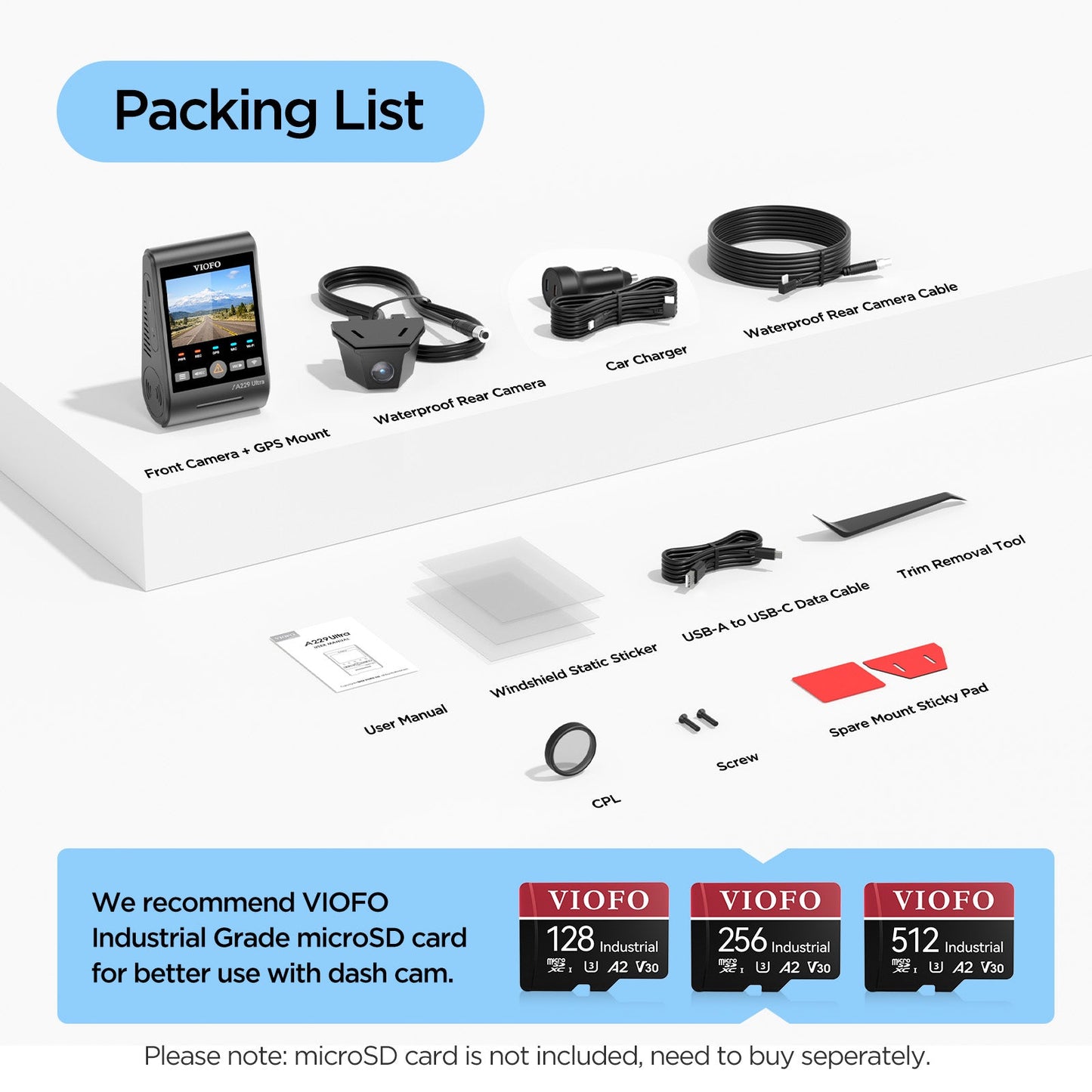 [FREE HK4 Hardwire Kit] VIOFO A229 Ultra-W 2CH Dual 4K HDR Dash Cam with Sony STARVIS 2 Sensor, 2-Channel HDR, Ultra Fast 5GHz Wi-Fi & Precise GPS, Smart Voice Control