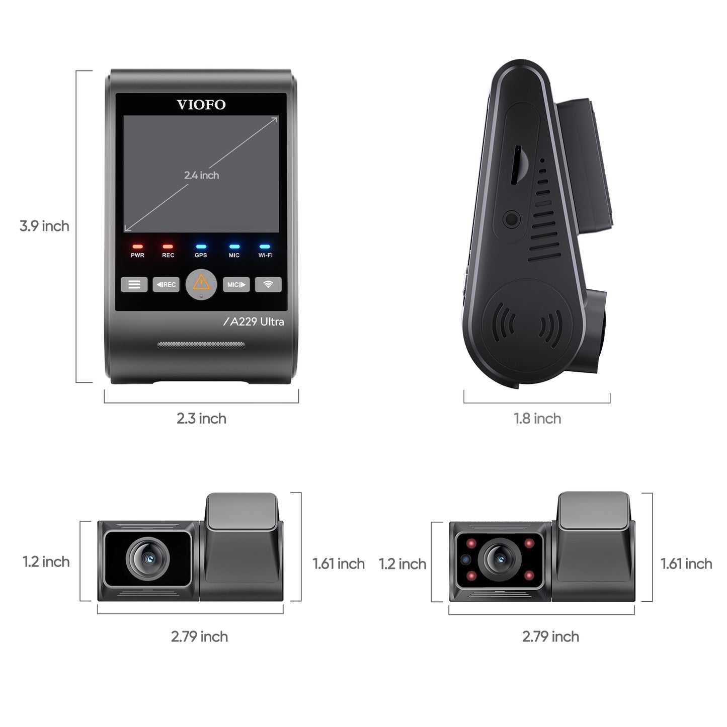 [FREE HK4 Hardwire Kit] VIOFO A229 Ultra 3CH Dual 4K + 210-degree Fisheye Interior Cabin Camera HDR Dash Cam with Sony STARVIS 2 Sensor, 2-Channel HDR, Ultra Fast 5GHz Wi-Fi & Precise GPS, Smart Voice Control