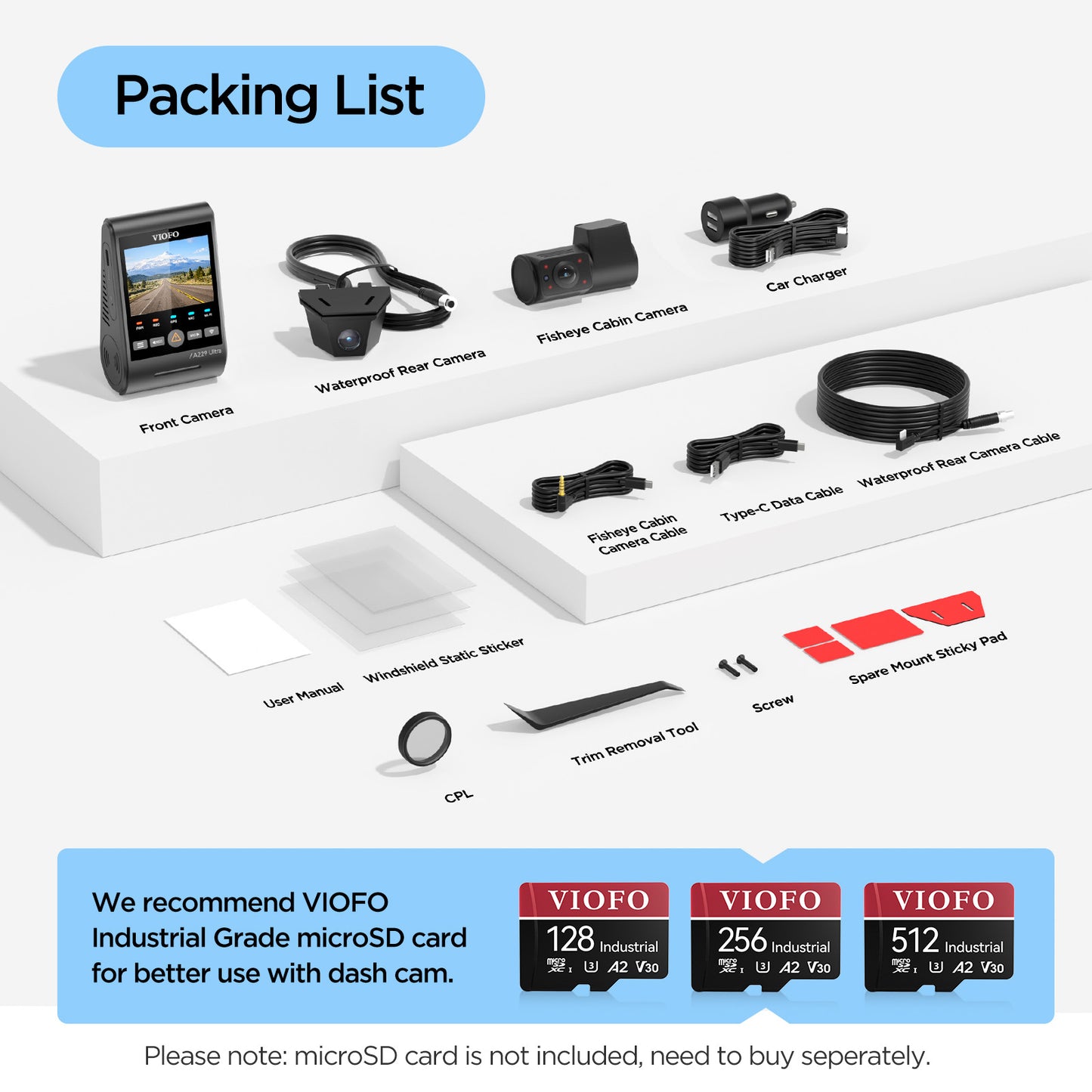 [FREE HK4 Hardwire Kit] VIOFO A229 Ultra-W 3CH Dual 4K + 210-degree Fisheye Interior Cabin Camera HDR Dash Cam with Sony STARVIS 2 Sensor, 2-Channel HDR, Ultra Fast 5GHz Wi-Fi & Precise GPS, Smart Voice Control